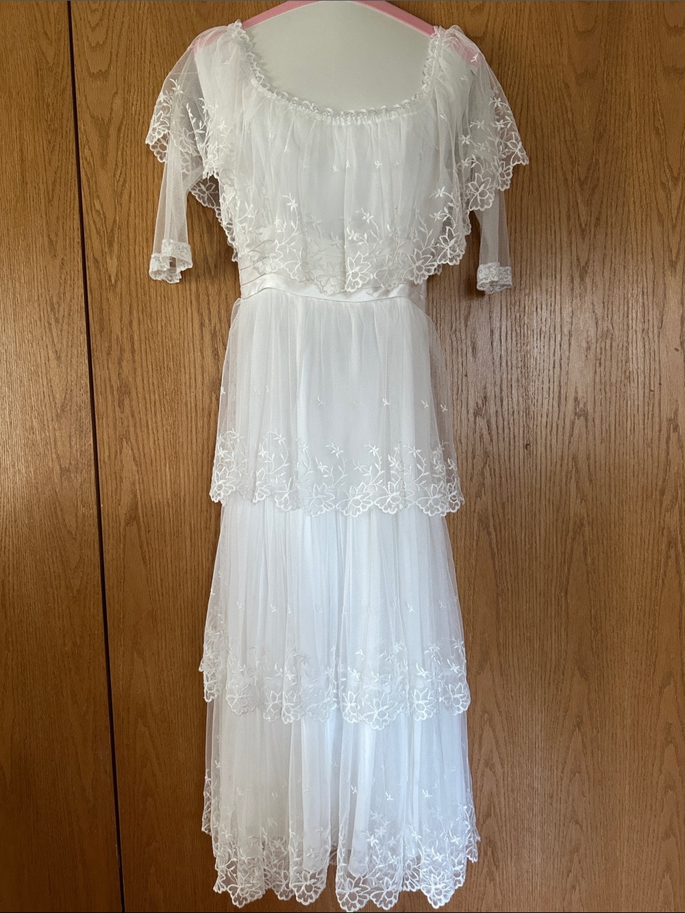 Ethereal 1980s Gunne Sax White Tiered Lace Maxi Dress
